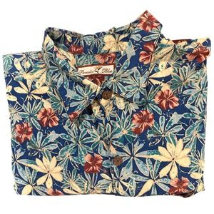 Paradise Blue Mens 3XL Hawaiian Shirt Blue Floral Hibiscus Cotton Camp Button Up